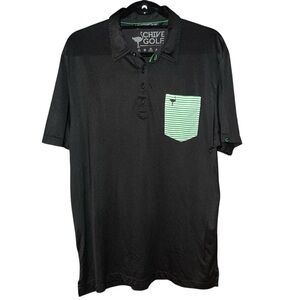 Travis Mathew The Chive Golf Polo Black Green White Pocket Ostrich Logo XL